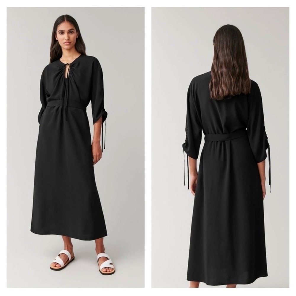 COS Black Midi Dress XS S Keyhole Neck Minimalist Scandinavian Workwear Chic